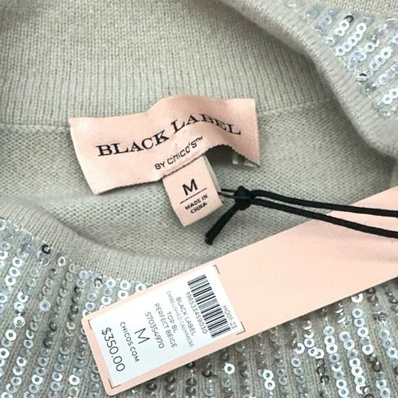 Chicos Black Label Cashmere Sequin Sweater Oversized Women's Medium $350 - Picture 6 of 6